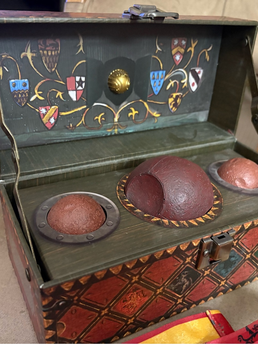 Decorative Medieval Chest with Painted Orb Display - Red & Brown